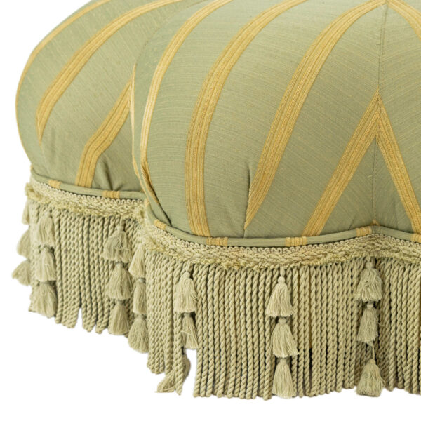 Sage and Gold Striped Upholstered Starburst Ottoman - Image 3