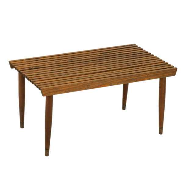 Vintage Mid Century Modern Walnut Slatted Wood Bench - Image 1