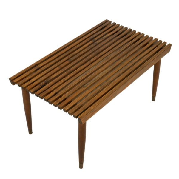 Vintage Mid Century Modern Walnut Slatted Wood Bench - Image 2