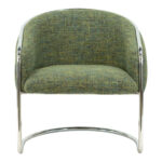 Contemporary Muted Green Tweed Accent Chair with Cantilever Chrome Base