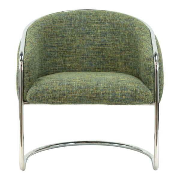 Contemporary Muted Green Tweed Accent Chair with Cantilever Chrome Base - Image 1