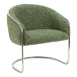 Contemporary Muted Green Tweed Accent Chair with Cantilever Chrome Base - Image 3