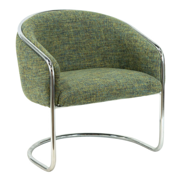 Contemporary Muted Green Tweed Accent Chair with Cantilever Chrome Base - Image 3