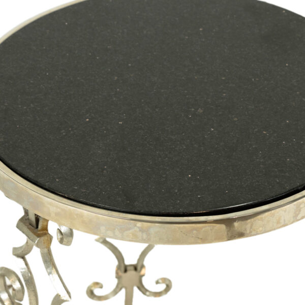 Black Granite Top Side Table on Ornate Silver Metal Base - Image 2