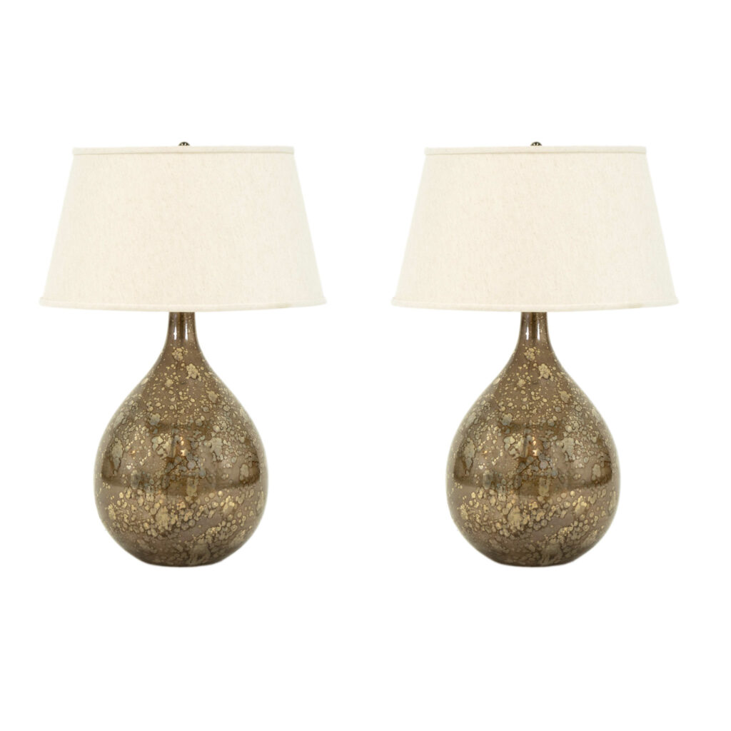 Pair of ETHAN ALLEN Mottled Finish Glass Gourd Shaped Table Lamps ...