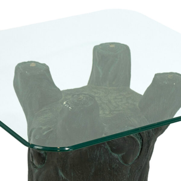 Square Glass Top Side Table With Tree Trunk Style Base - Image 3