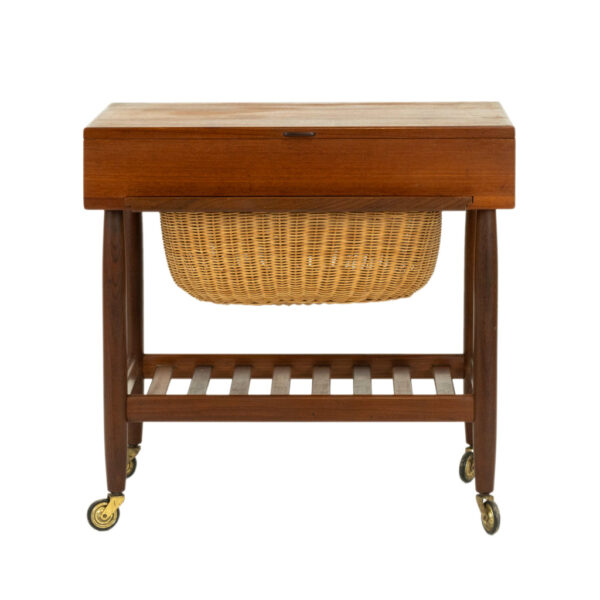 Vintage Danish Sewing Table with Wicker Basket by EJVIND JOHANSSON for FDB MØBLER - Image 6