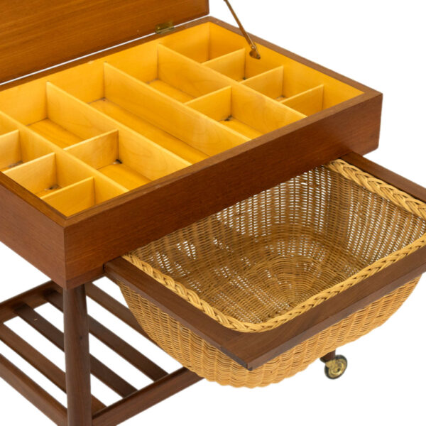 Vintage Danish Sewing Table with Wicker Basket by EJVIND JOHANSSON for FDB MØBLER - Image 3