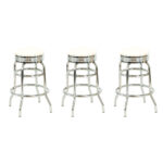 Set of 3 White and Chrome Diner Counter Stools