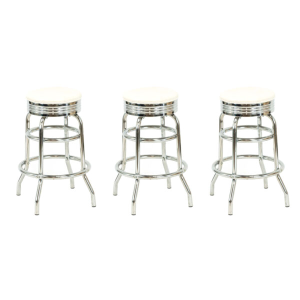Set of 3 White and Chrome Diner Counter Stools - Image 1