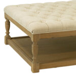 Natural Linen-Weave Upholstered Cocktail Ottoman on Wood Base - Image 3