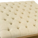 Natural Linen-Weave Upholstered Cocktail Ottoman on Wood Base - Image 2