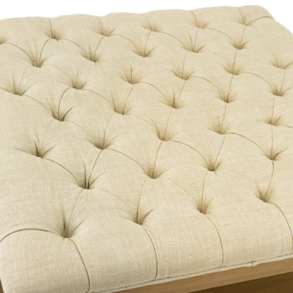 Natural Linen-Weave Upholstered Cocktail Ottoman on Wood Base - Image 2