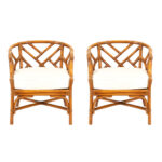 Pair of HENRY LINK Chinese Chippendale Rattan Chairs