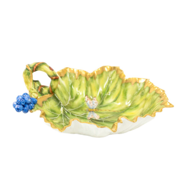 ANNA WEATHERLEY Hand Painted Porcelain Leaf Dish with Finger Loop - Image 1