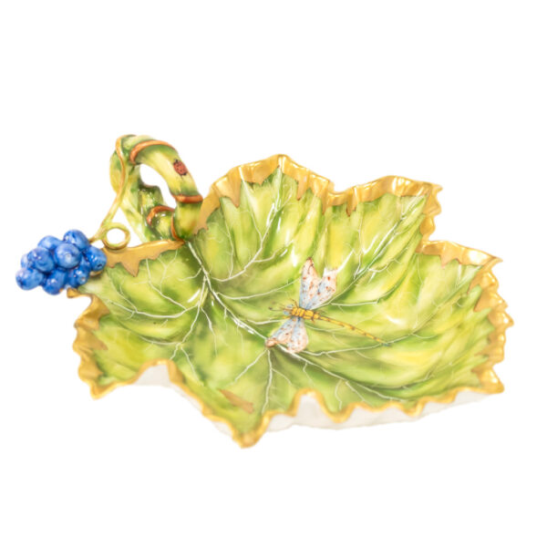 ANNA WEATHERLEY Hand Painted Porcelain Leaf Dish with Finger Loop - Image 2