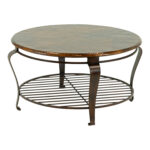 BERNHARDT Round Hammered Copper Coffee Table on Iron Base