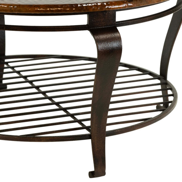 BERNHARDT Round Hammered Copper Coffee Table on Iron Base - Image 4