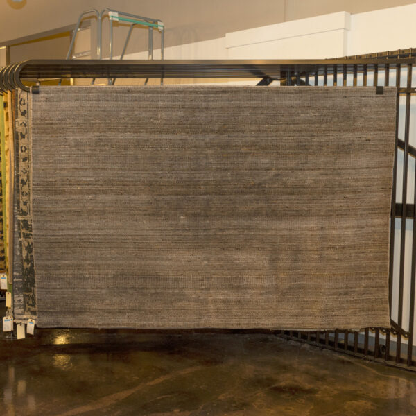 8’11" x 11’10" Hand Woven Wool Rug with Organic Blue and Grey Stripes - Image 2