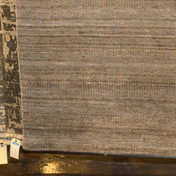 8’11" x 11’10" Hand Woven Wool Rug with Organic Blue and Grey Stripes - Image 3