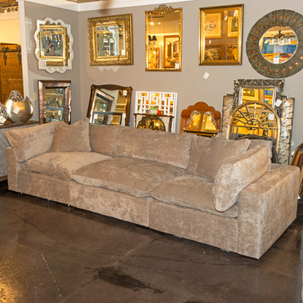 3 Piece Plush Down-Filled Sectional Sofa in Hearth Cement Brushed Woven Upholstery - Image 4