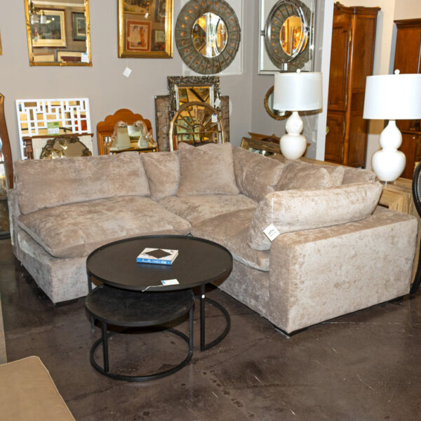 3 Piece Plush Down-Filled Sectional Sofa in Hearth Cement Brushed Woven Upholstery - Image 3