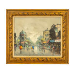 Vintage Italian Mid Century Oil of Street Scene