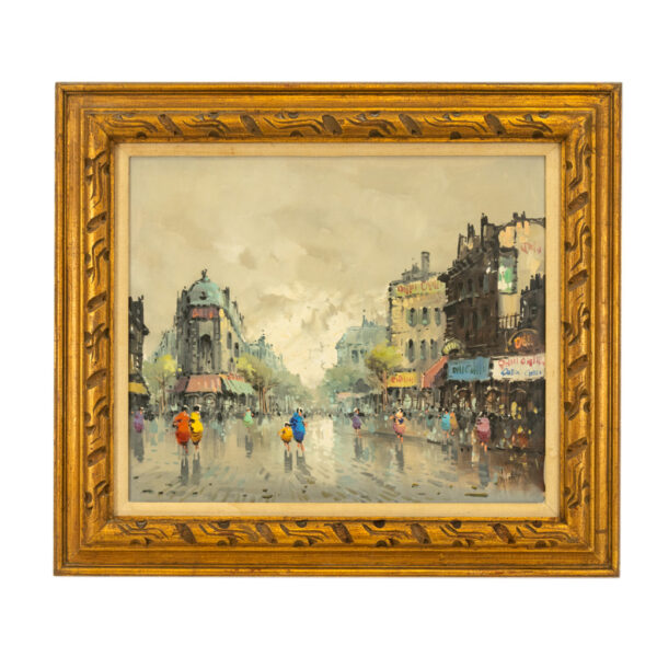 Vintage Italian Mid Century Oil of Street Scene - Image 1