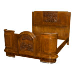 Vintage European Carved Burl Wood Bed with Figural Reliefs