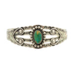 Sterling Silver Bangle with Turquoise and Scroll Detail