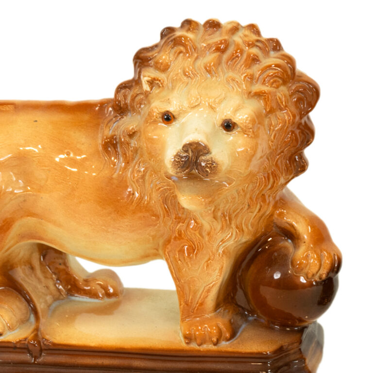 Vintage Pair of Ceramic Lion with Paw on Ball | Grandview Mercantile