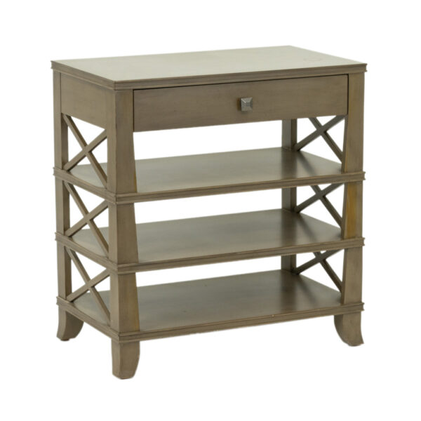 HOOKER FURNITURE Single Drawer Side Table with Lower Shelves in Taupe Finish - Image 2