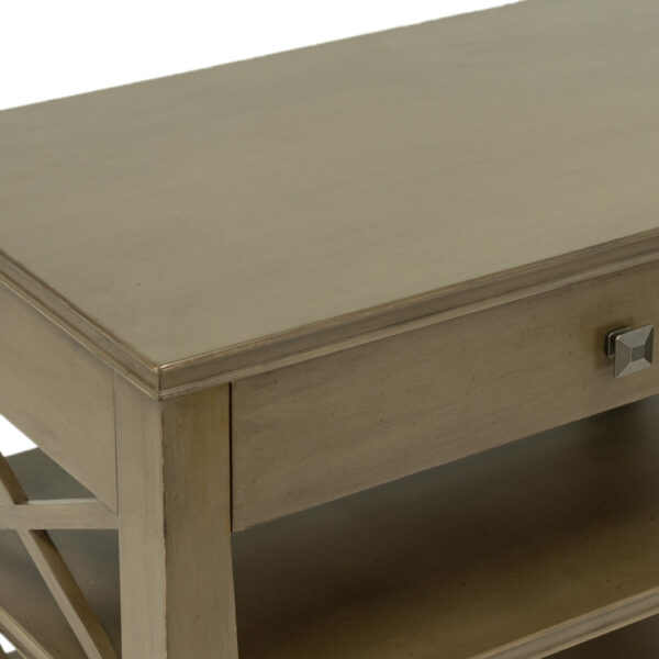 HOOKER FURNITURE Single Drawer Side Table with Lower Shelves in Taupe Finish - Image 3
