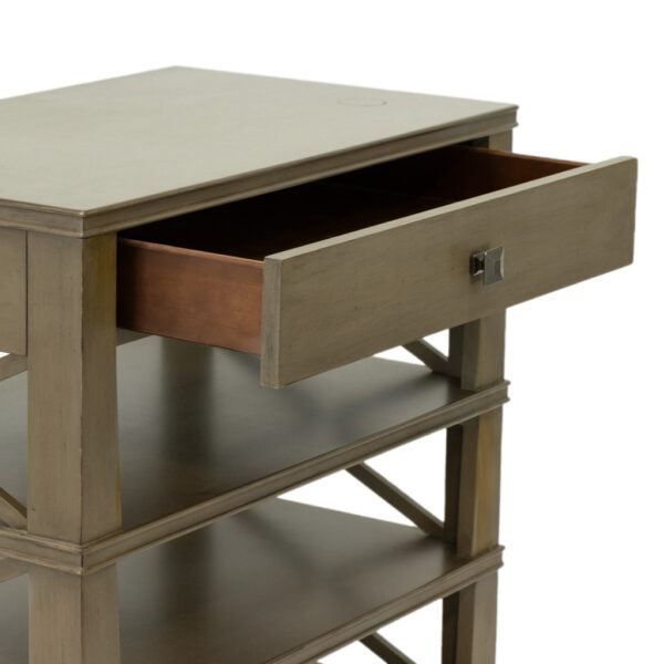 HOOKER FURNITURE Single Drawer Side Table with Lower Shelves in Taupe Finish - Image 4