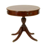 Vintage Pedestal Drum Table with Tooled Leather Top