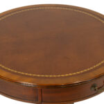 Vintage Pedestal Drum Table with Tooled Leather Top - Image 2