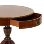 Vintage Pedestal Drum Table with Tooled Leather Top - Image 3