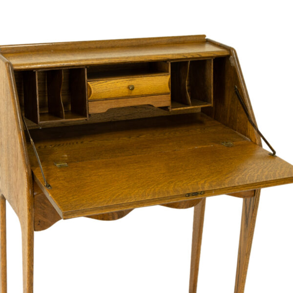 Antique Tiger Oak Writing Desk with Serpentine Drawer Front - Image 5