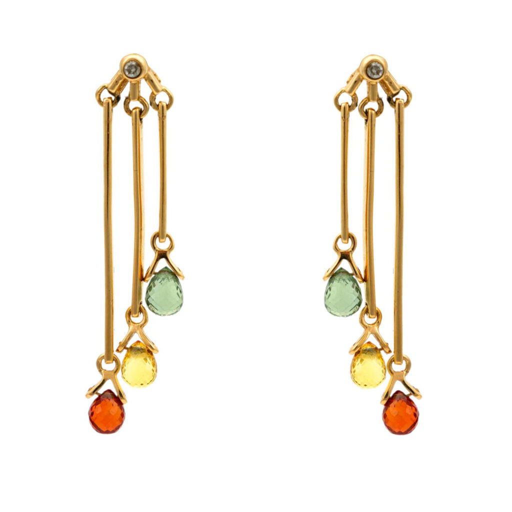 Pair of Yellow Sapphire and Topaz Briolette Earrings in 14 Karat Gold ...