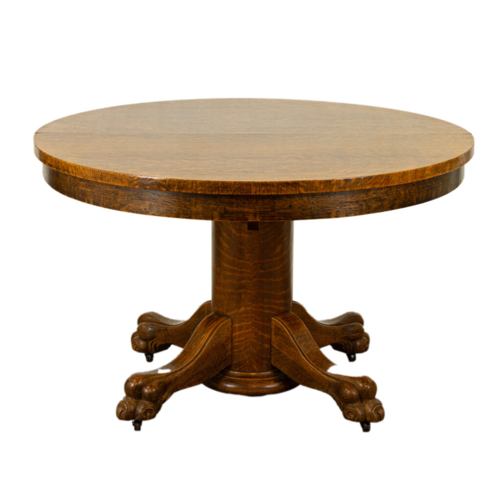 Antique Quarter Sawn Oak Pedestal Table with Paw Feet and Leaves ...