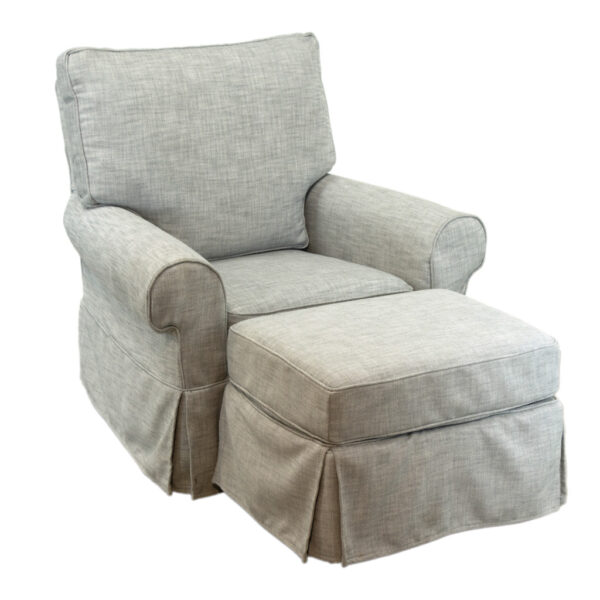 POTTERY BARN Slipcovered Swivel Rocker with Ottoman - Image 1