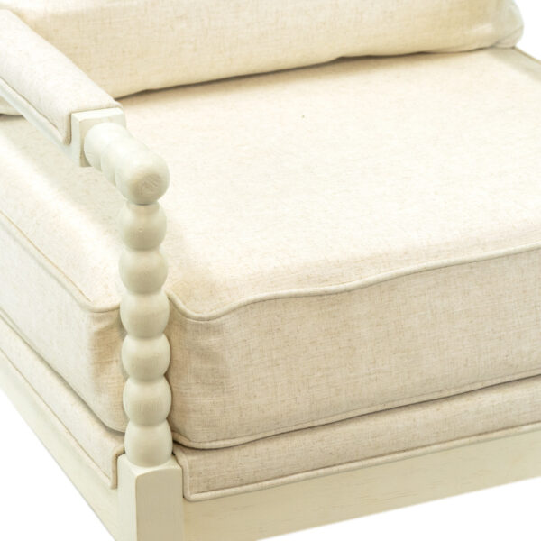 Off-White Spindle Chair with Natural Linen-Weave Upholstery - Image 4