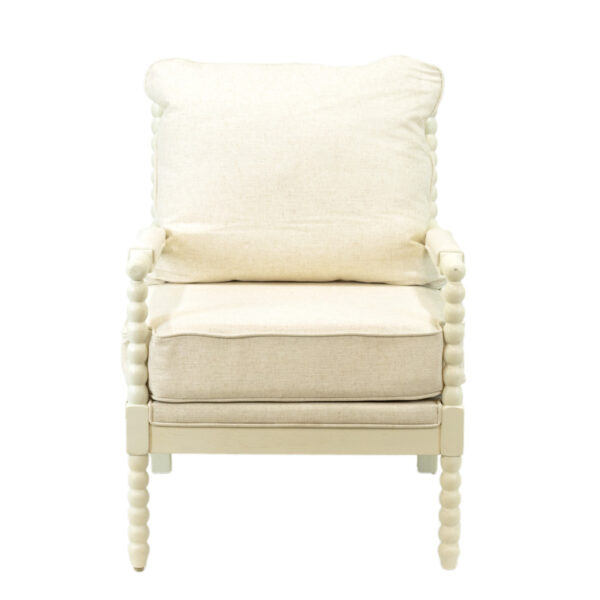 Off-White Spindle Chair with Natural Linen-Weave Upholstery - Image 1