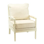 Off-White Spindle Chair with Natural Linen-Weave Upholstery - Image 2