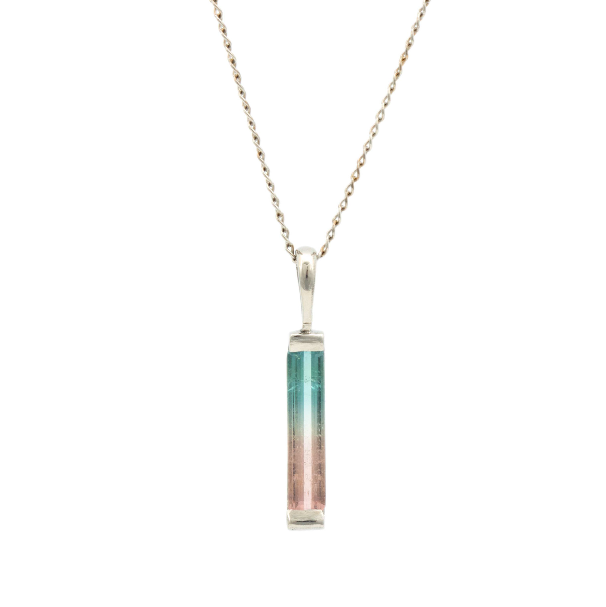 Handmade Bi-Color Tourmaline Gemstone Pendant – 1.77 Inches, Lab Created, Multi-Color, Silver Plated, Hook Closure
