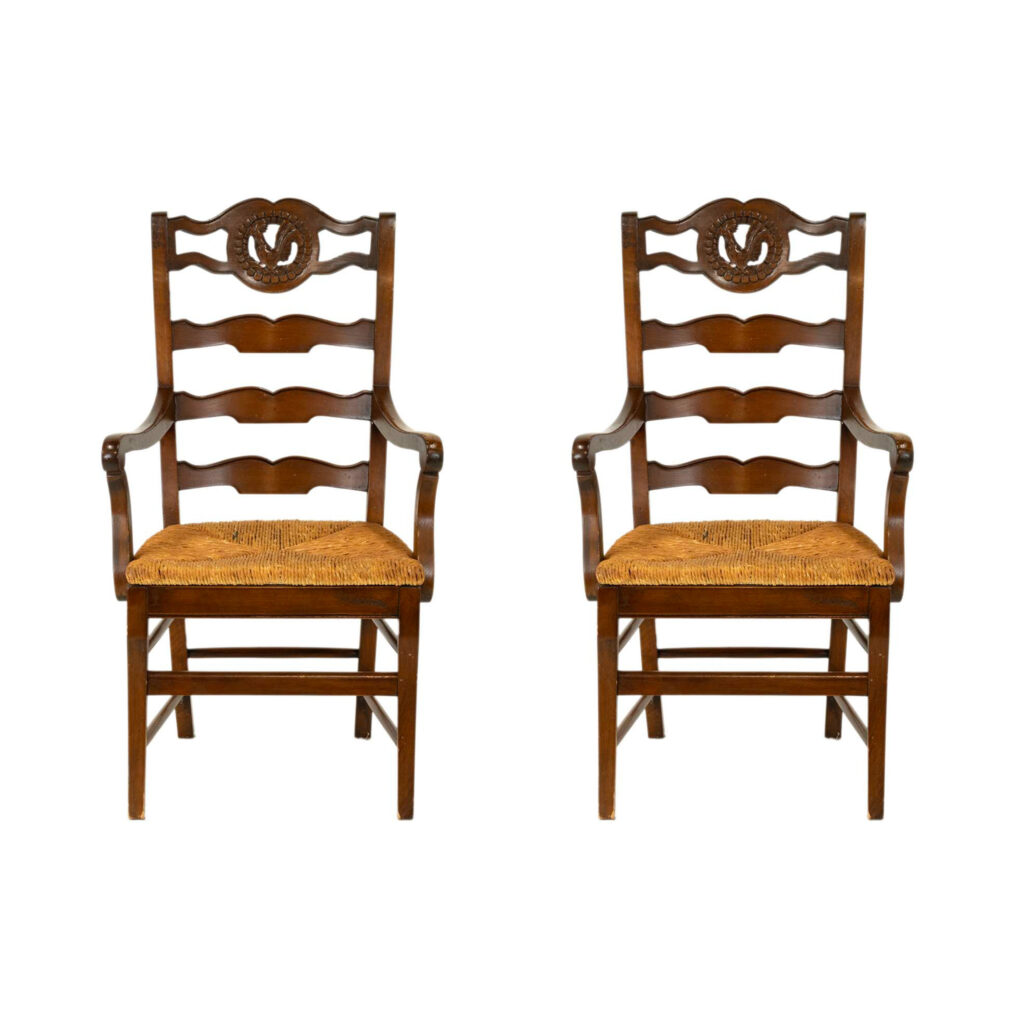 Pair of French Country Ladderback Chairs with Rooster Medallions and ...