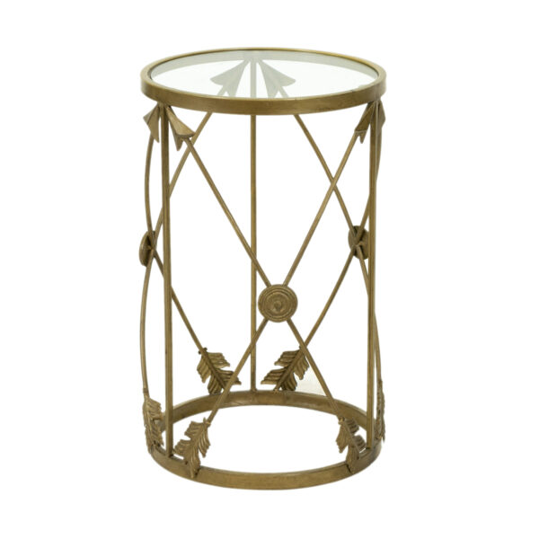 Glass Top Side Table on Metal Base with Arrows - Image 1