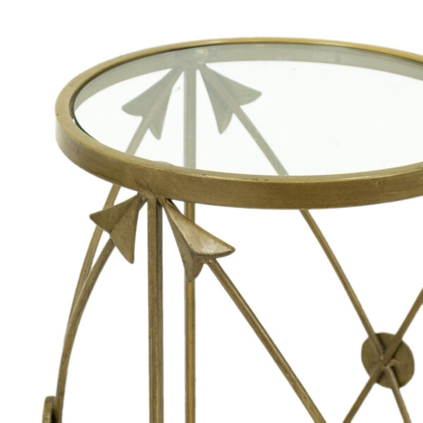 Glass Top Side Table on Metal Base with Arrows - Image 2