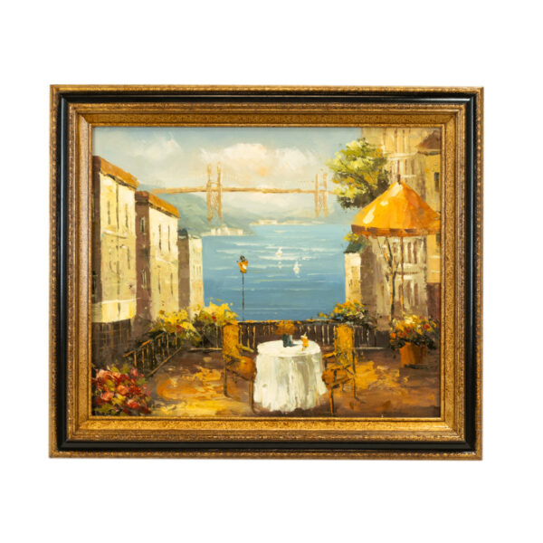 Original Oil of Cityscape with Ocean View - Image 1