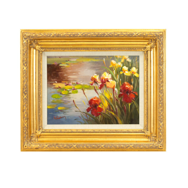 Original Oil on Canvas of Pond with Iris - Image 1